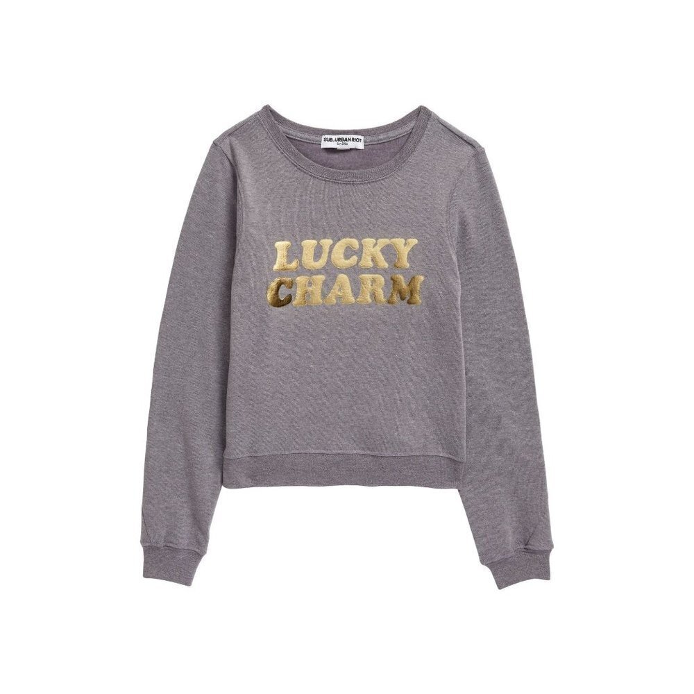 New Sub Urban Riot Kids' Lucky Charm Graphic Sweatshirt Large Grey Irish NWT